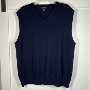 Land Ends Sweater Vest Mens XL46-48 Navy 100% Cashmere V Neck Preppy Office